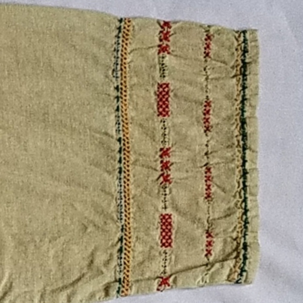 Beige Embroidered Linen Blend Drawstring Capris - Picture 6 of 8